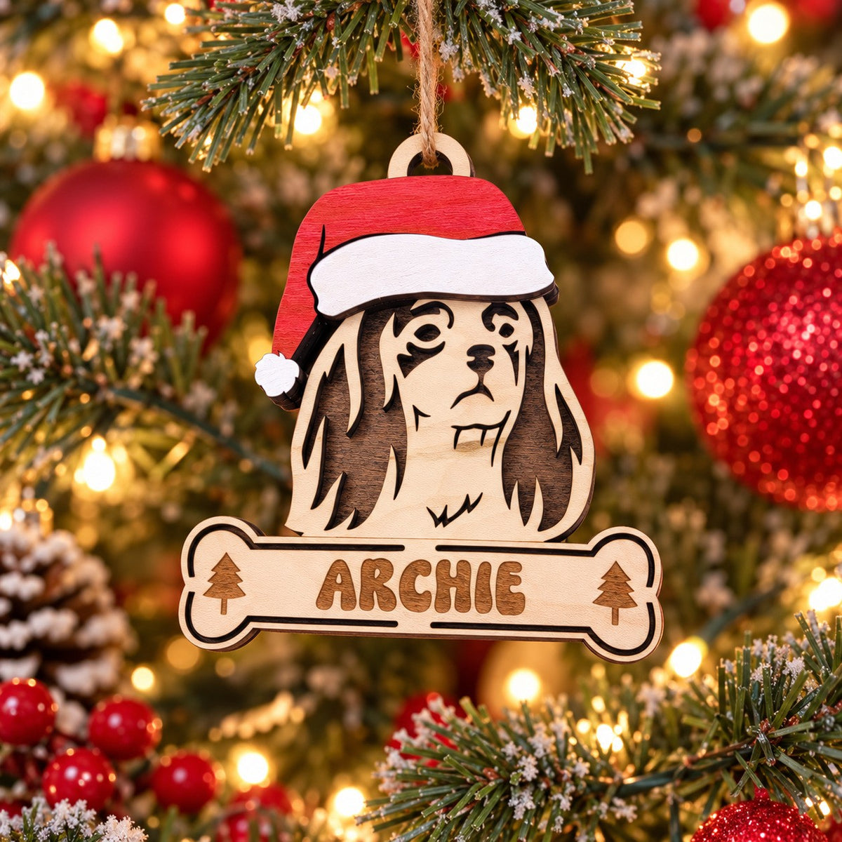 Cavalier King Charles Spaniel Santa Dog Ornament, second example