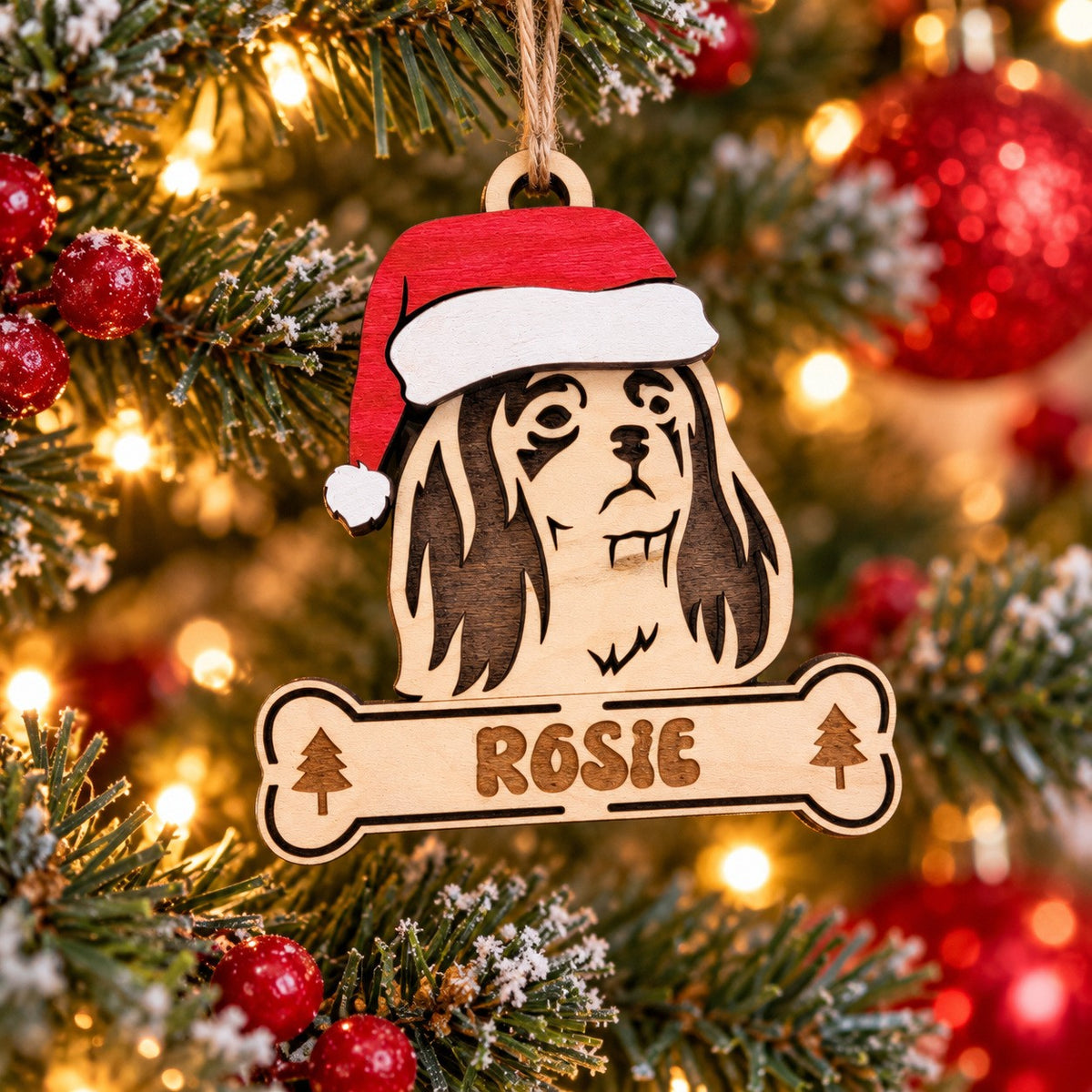 Cavalier King Charles Spaniel Santa Dog Ornament
