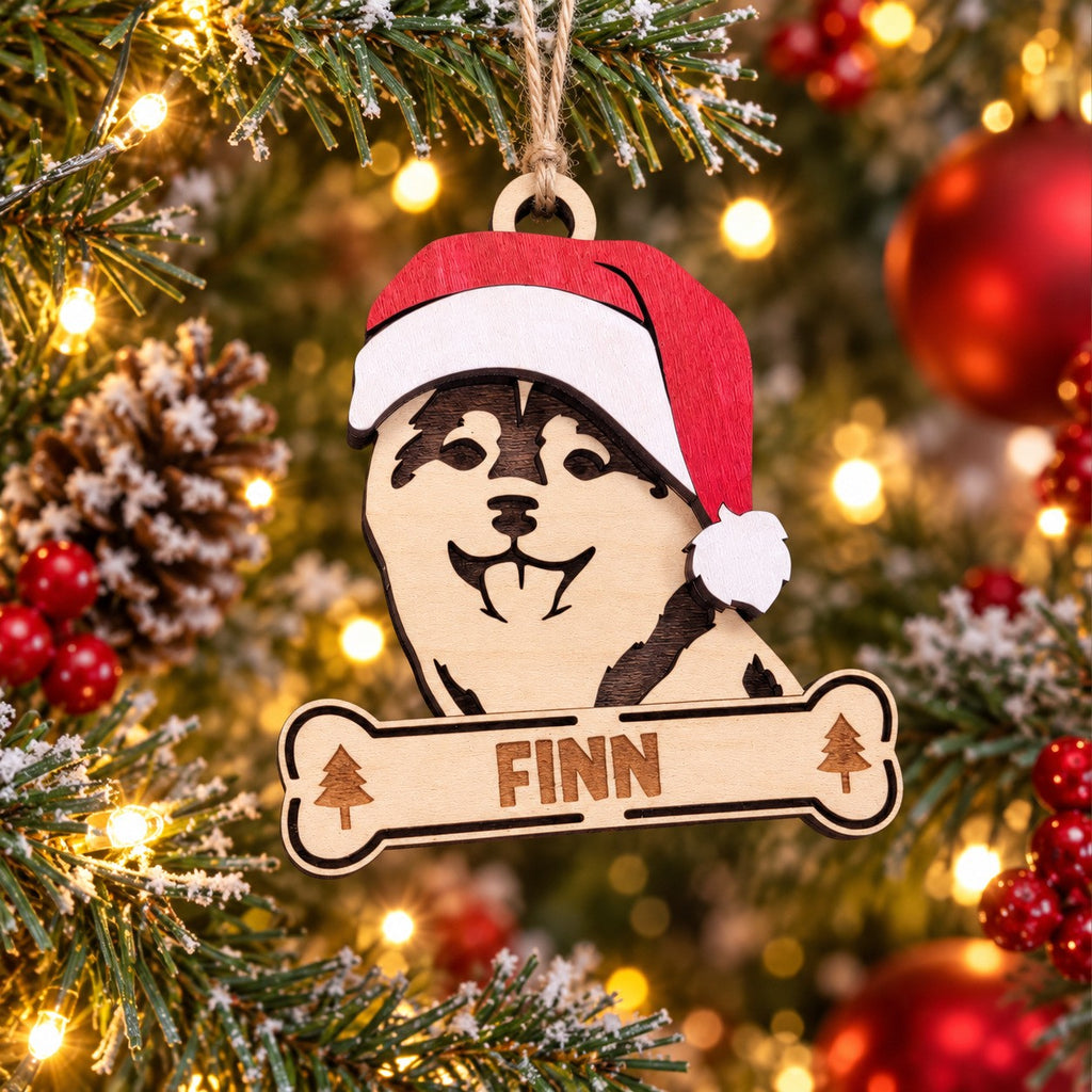 Husky Puppy Santa Dog Ornament