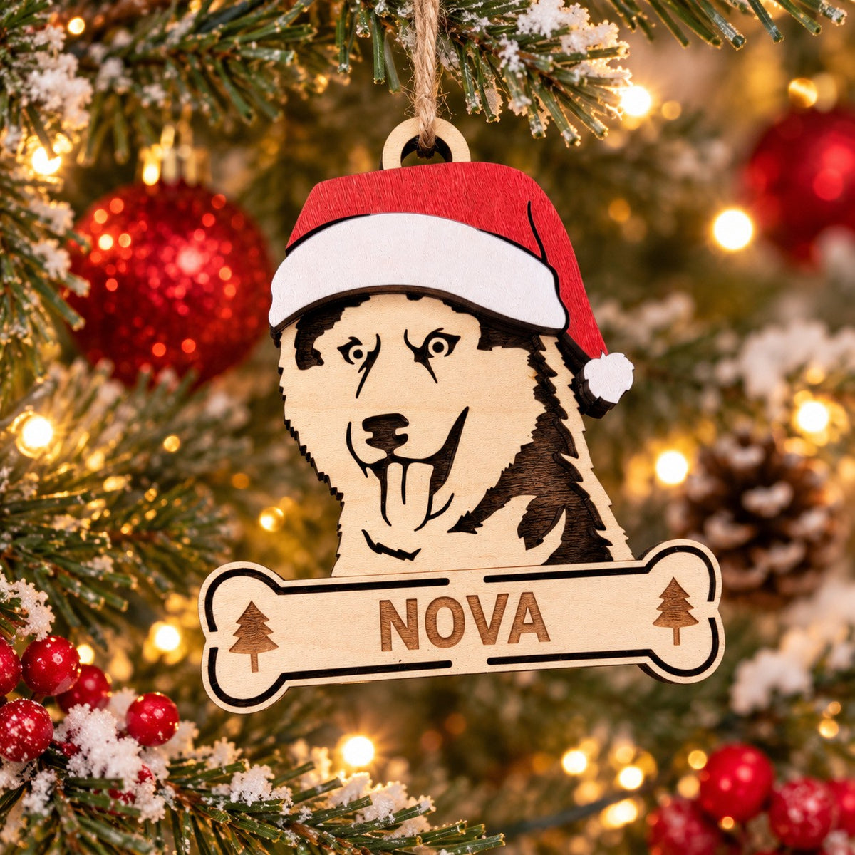 Siberian Husky Santa Dog Ornament