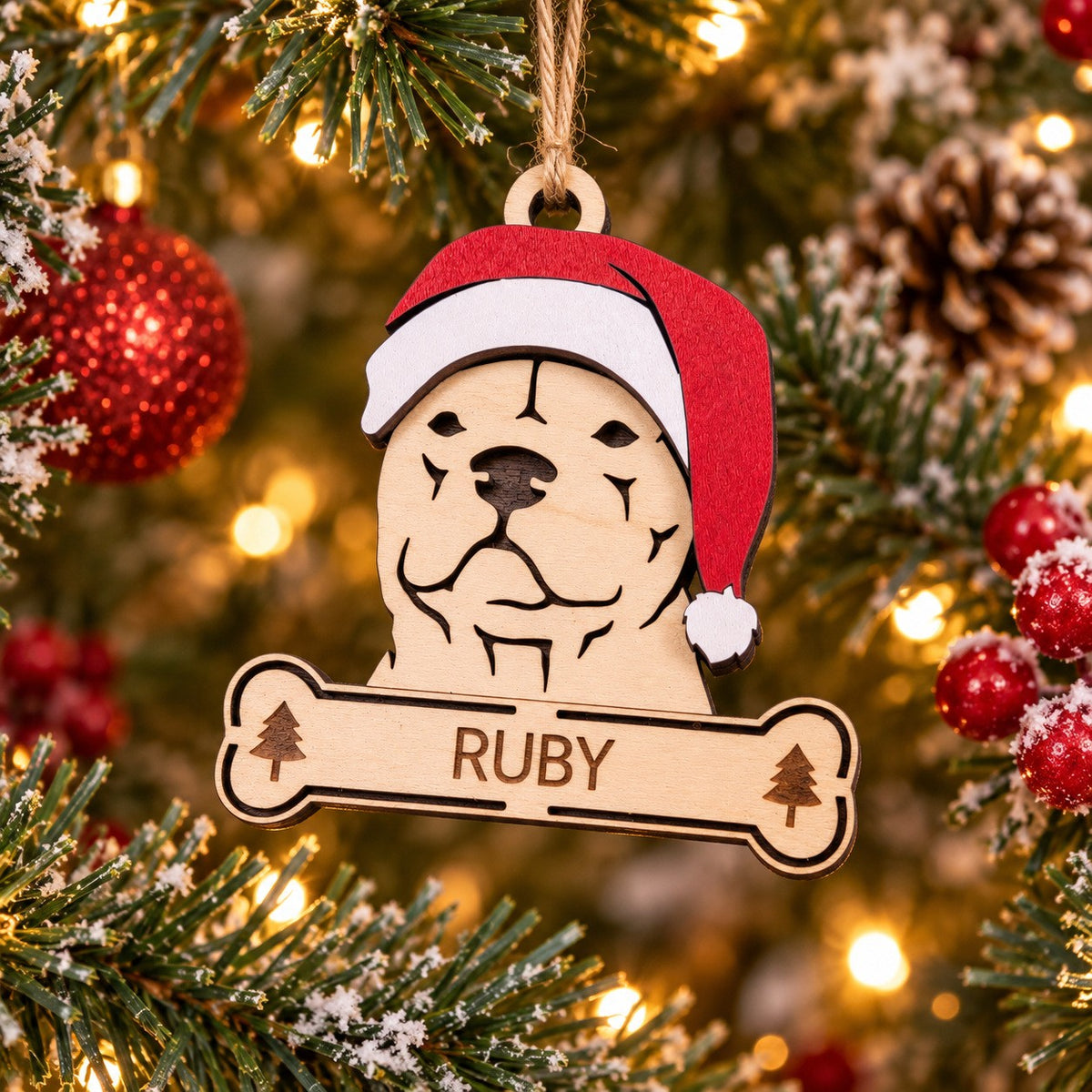 Pit Bull Santa Dog Ornament