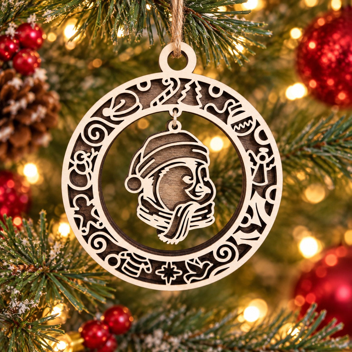 Santa Head Charm Ring Ornament