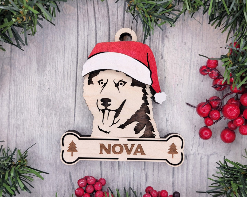 Siberian Husky Santa dog ornament