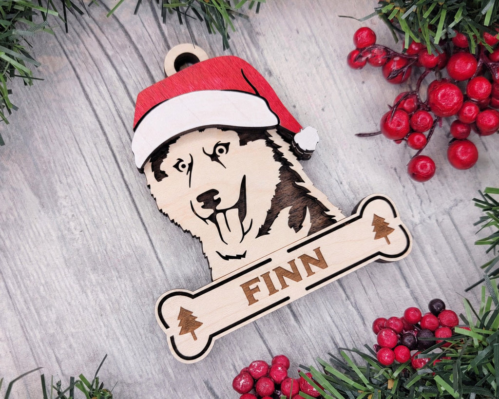 Siberian Husky Santa dog ornament