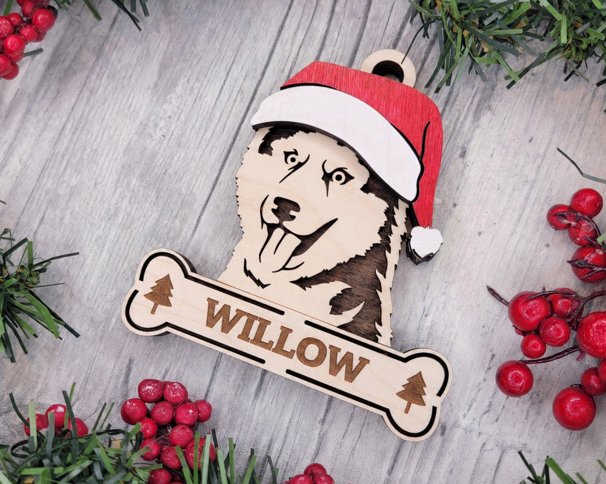 Siberian Husky Santa dog ornament