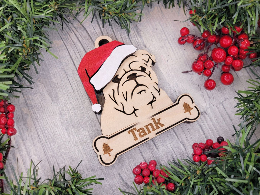 English Bulldog Santa dog ornament