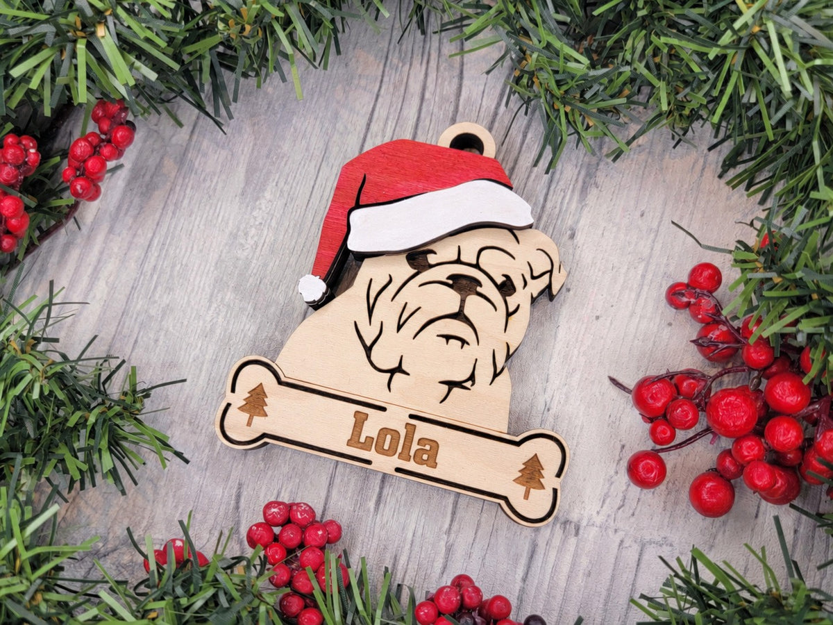 English Bulldog Santa dog ornament