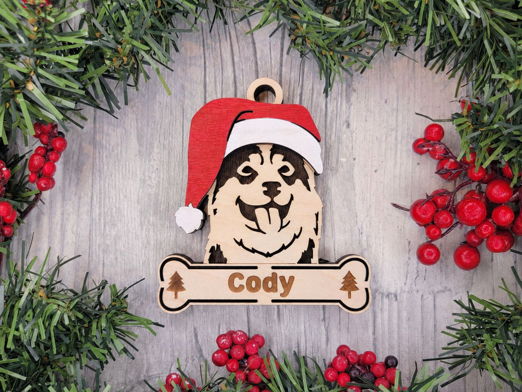 Siberian Husky Santa dog ornament
