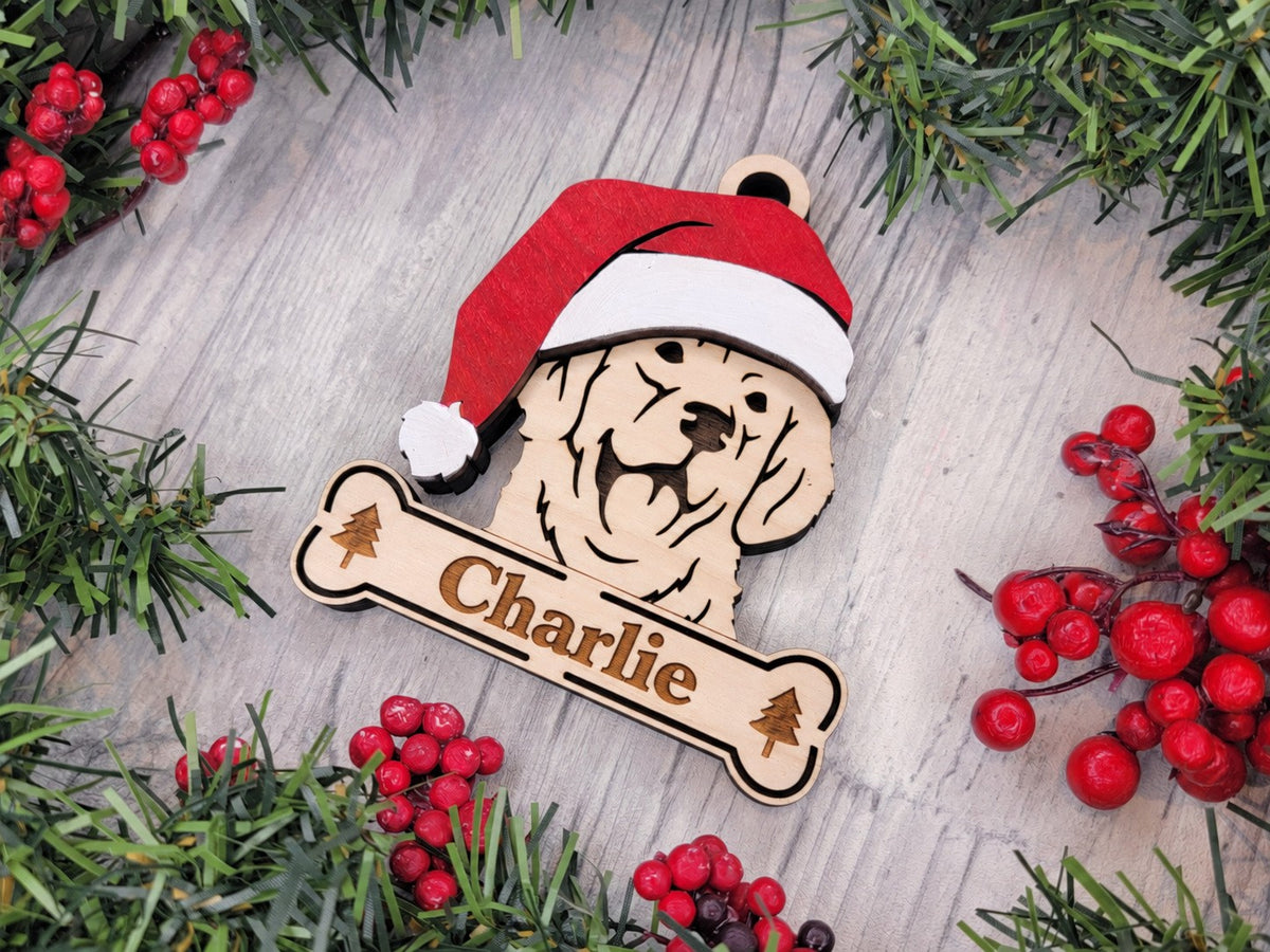 Golden Retriever Santa dog ornament
