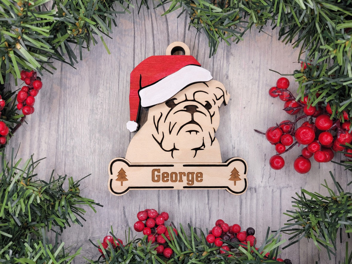 English Bulldog Santa dog ornament