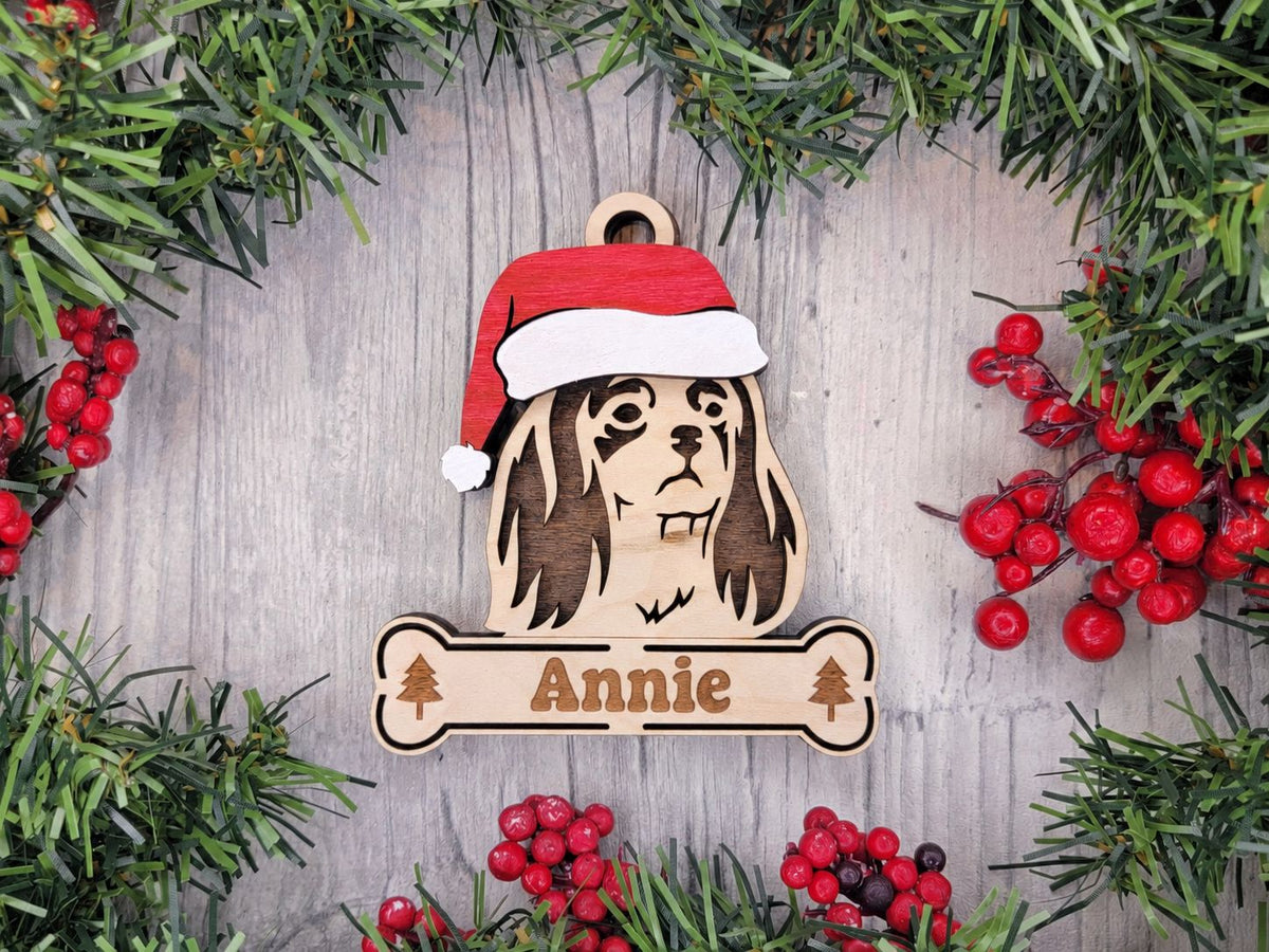 Cavalier King Charles Spaniel Santa dog ornament