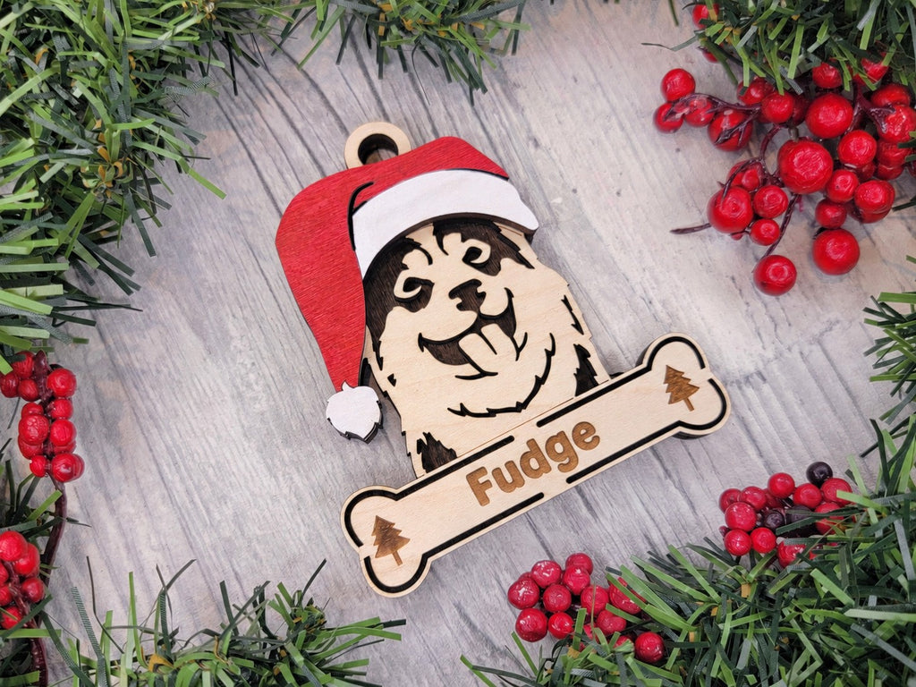 Siberian Husky Santa dog ornament