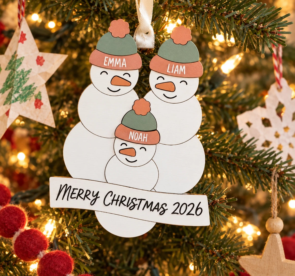 Snowman Family Banner Ornament