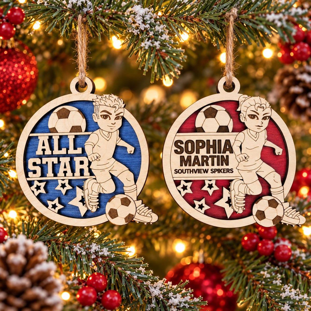 Soccer Player Ornament, boy and girl