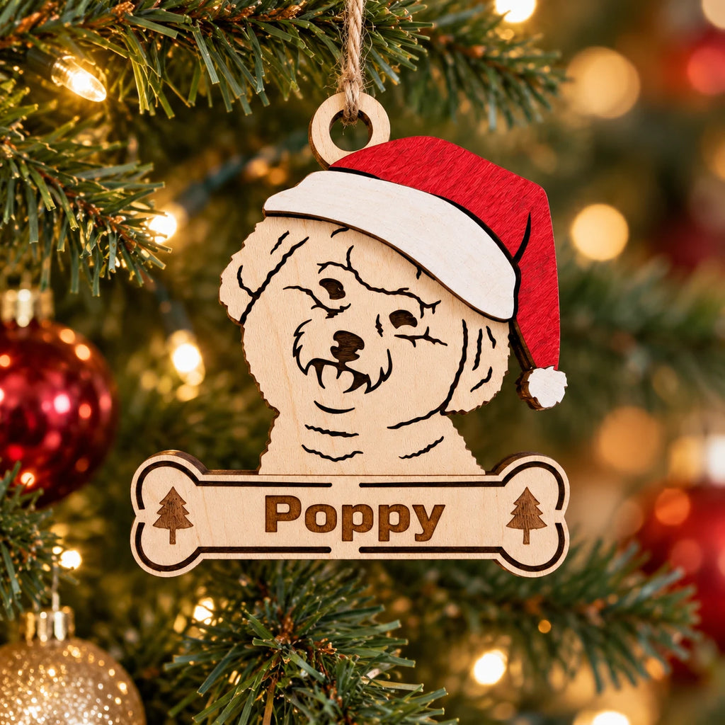 Bichon Frise Santa dog ornament on tree