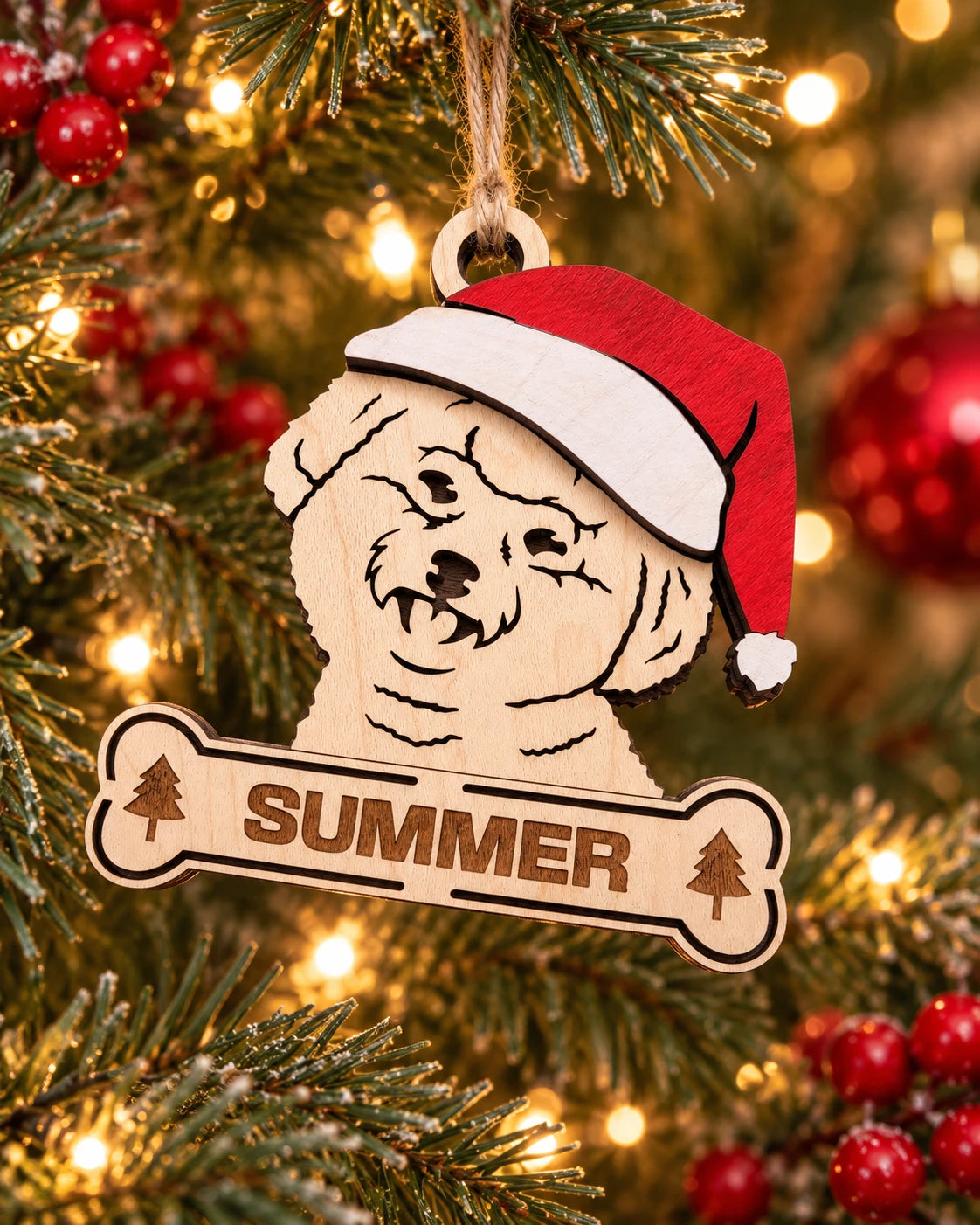 Bichon Frise Santa dog ornament on tree