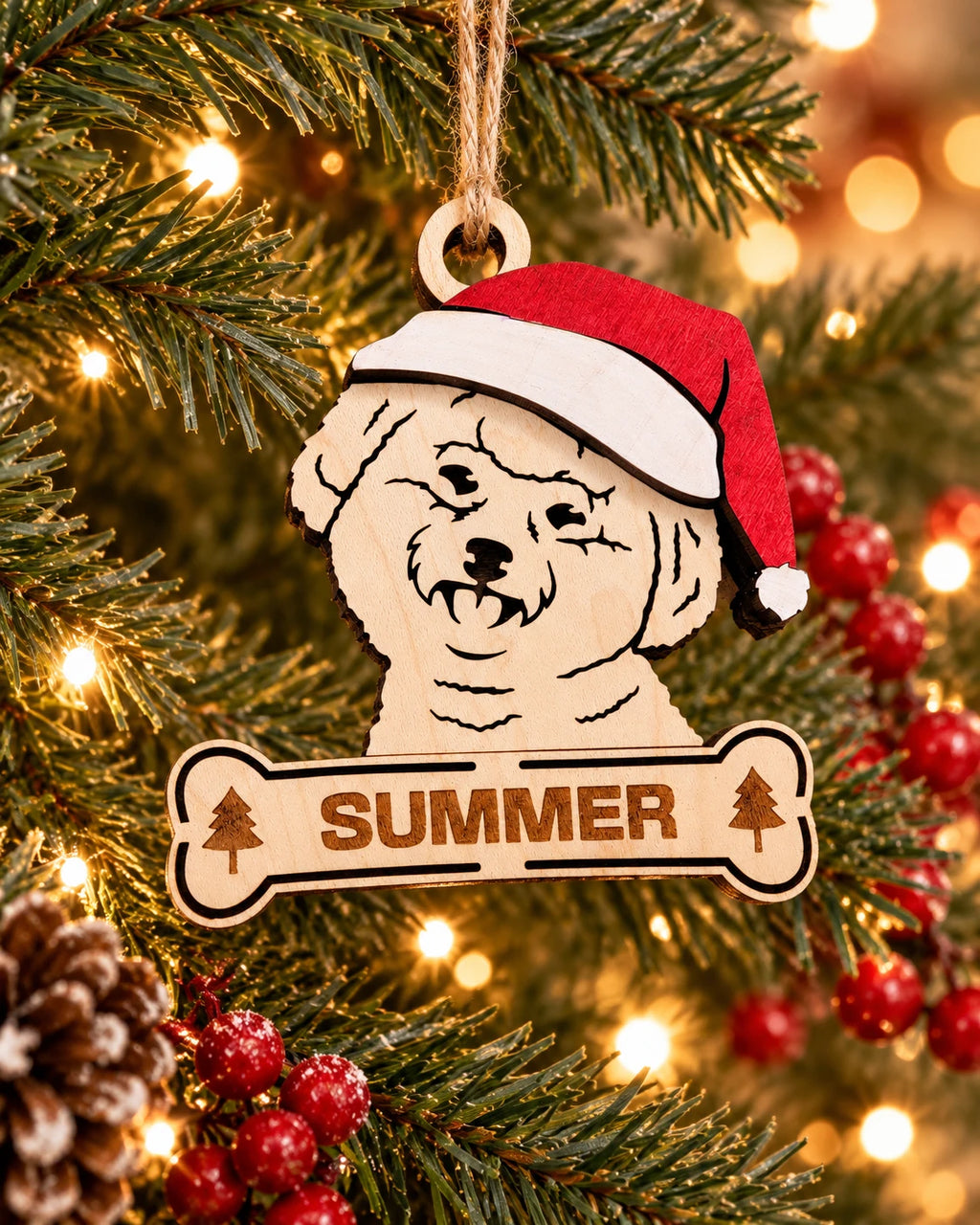 Bichon Frise Santa dog ornament on tree