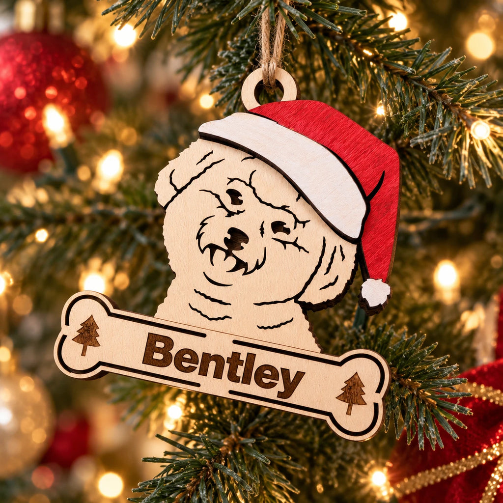Bichon Frise Santa dog ornament on tree