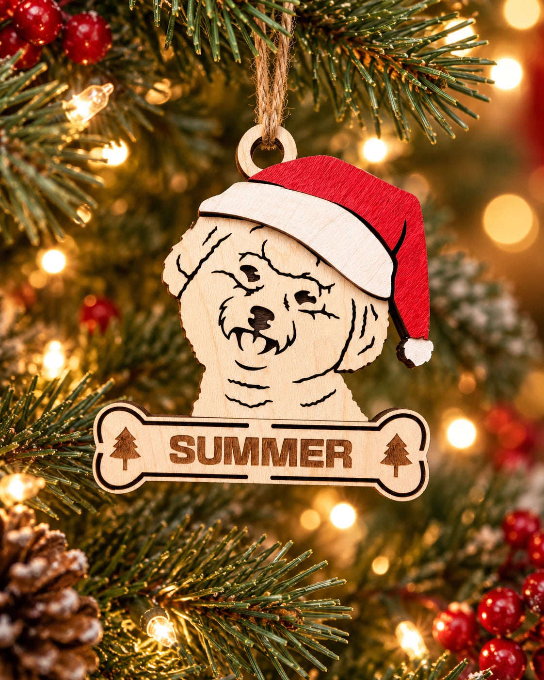 Bichon Frise Santa dog ornament on tree