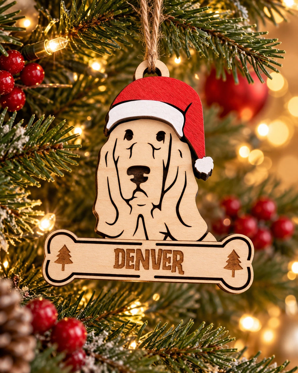 Cocker Spaniel Santa dog ornament on tree