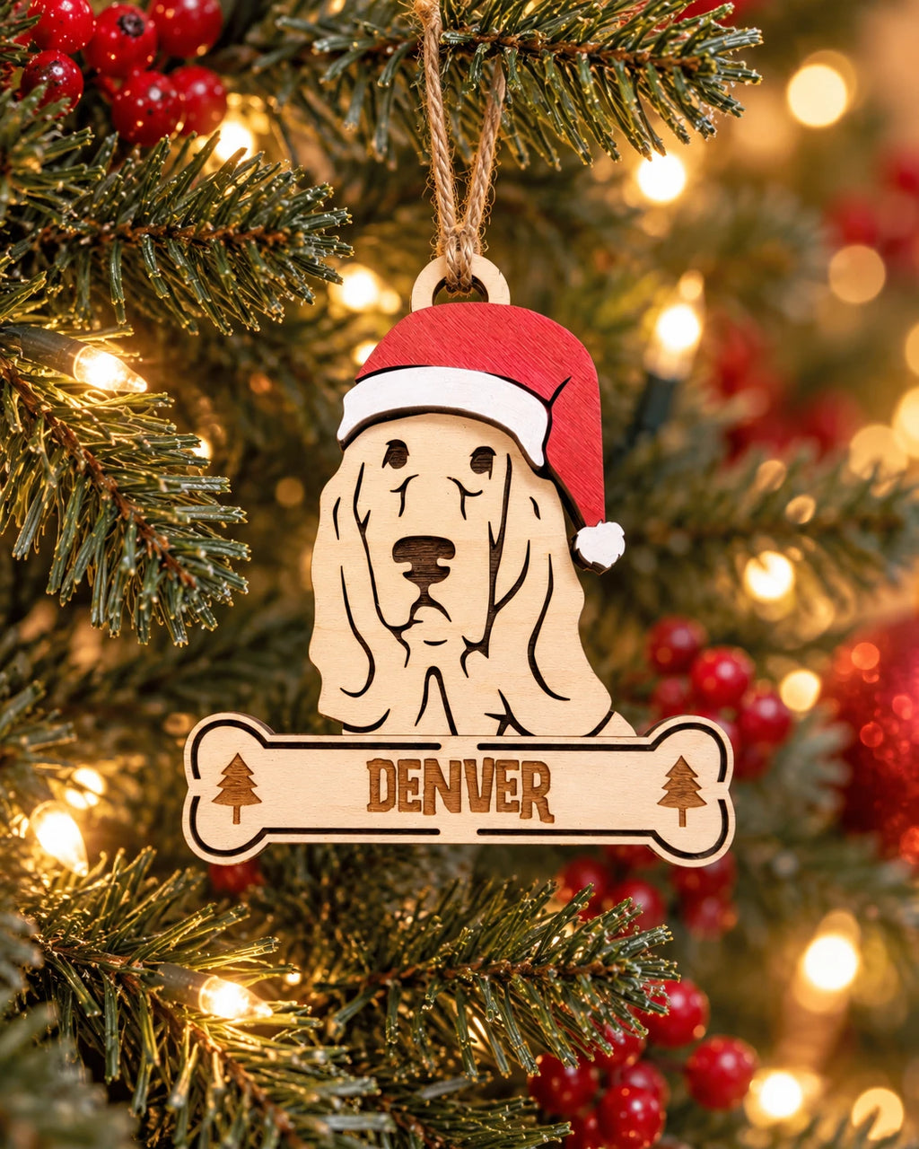 Cocker Spaniel Santa dog ornament on tree