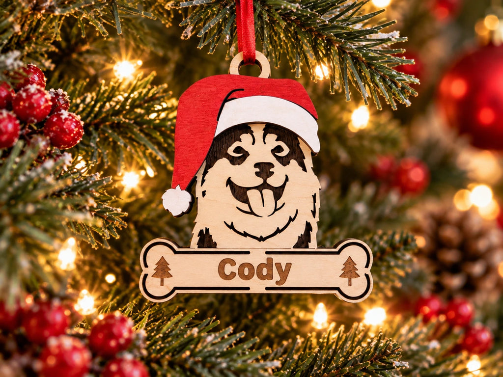 Siberian Husky Santa dog ornament on tree
