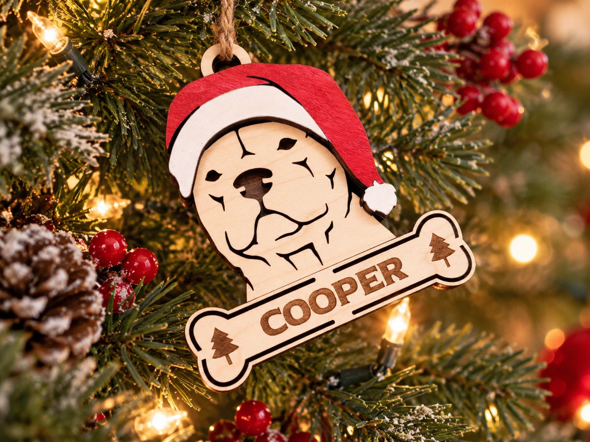 Pit Bull Santa dog ornament on tree