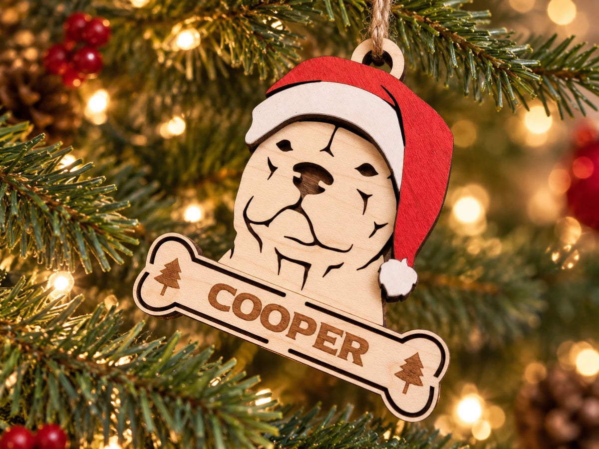 Pit Bull Santa dog ornament on tree