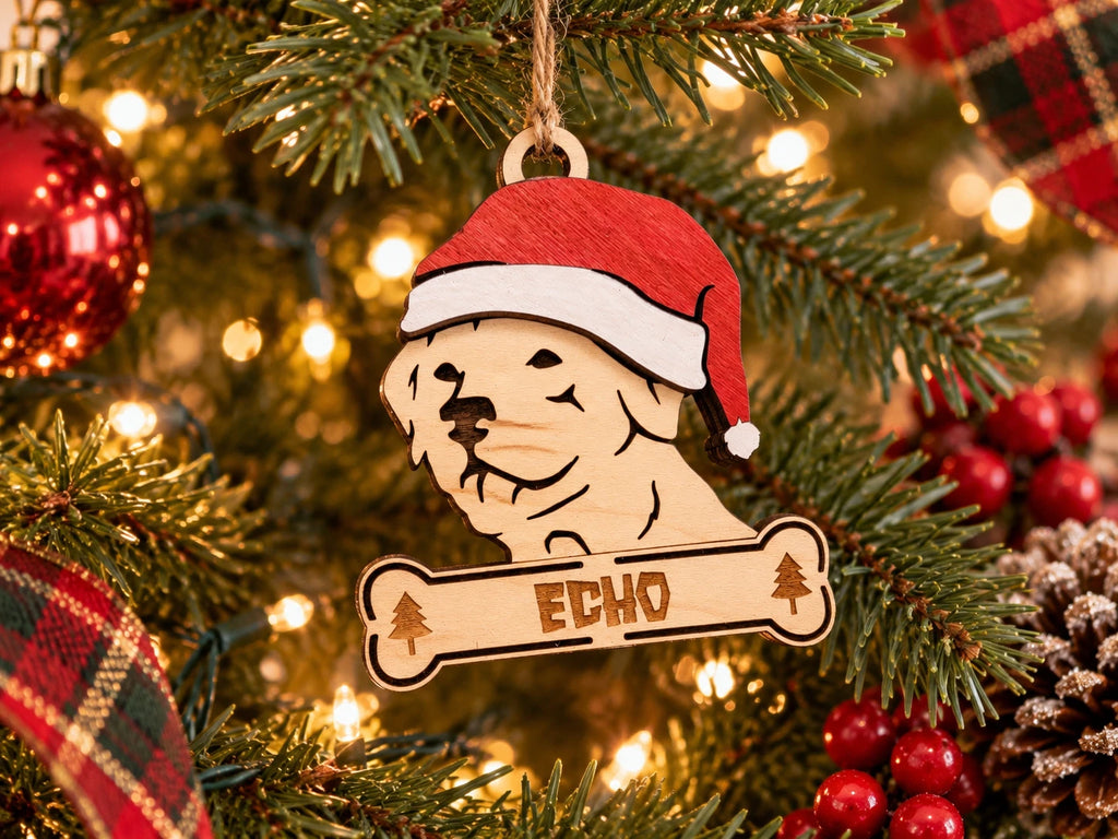 Golden Retriever Santa dog ornament on tree