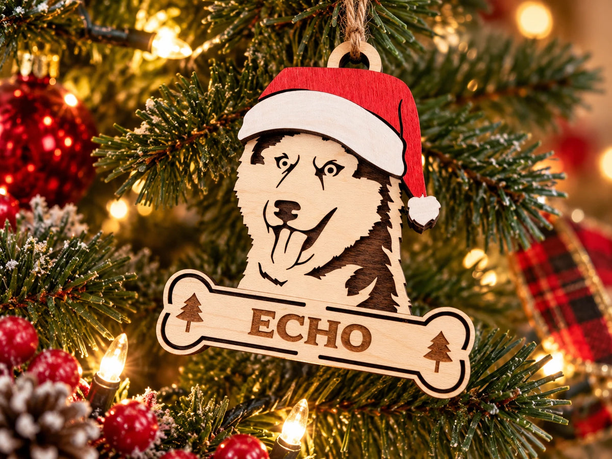Siberian Husky Santa dog ornament on tree