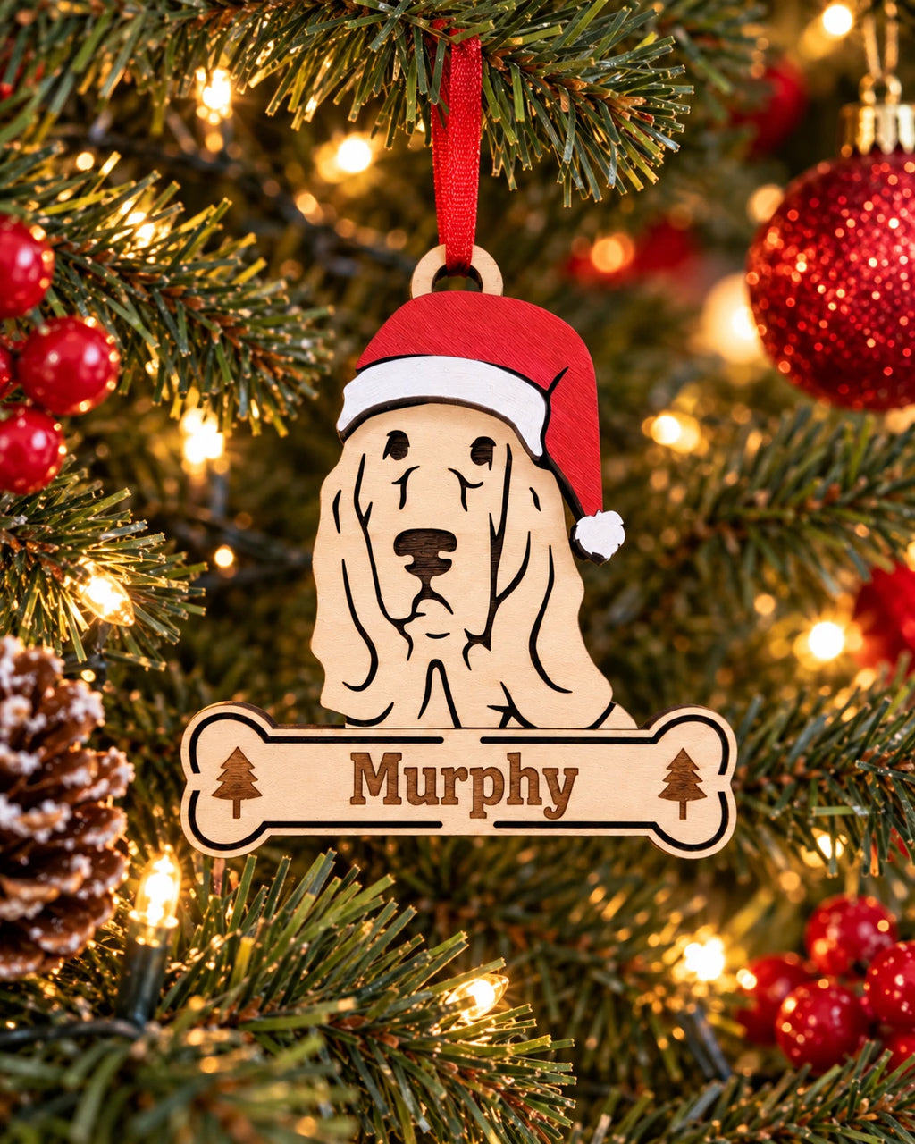 Cocker Spaniel Santa dog ornament on tree