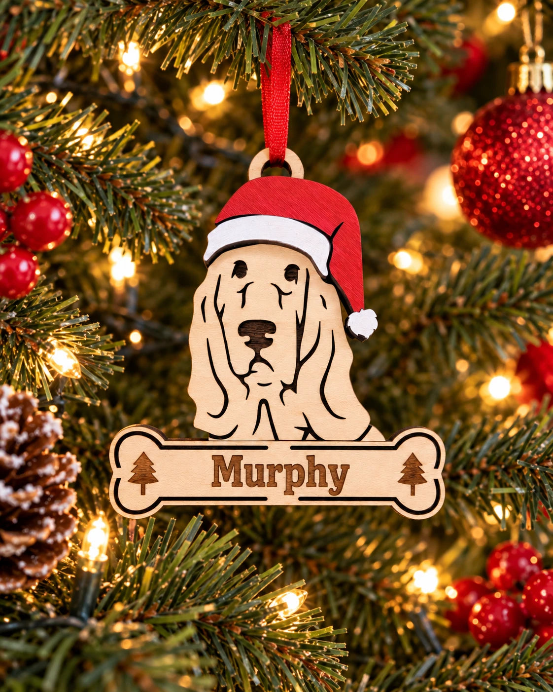 Cocker Spaniel Santa dog ornament on tree