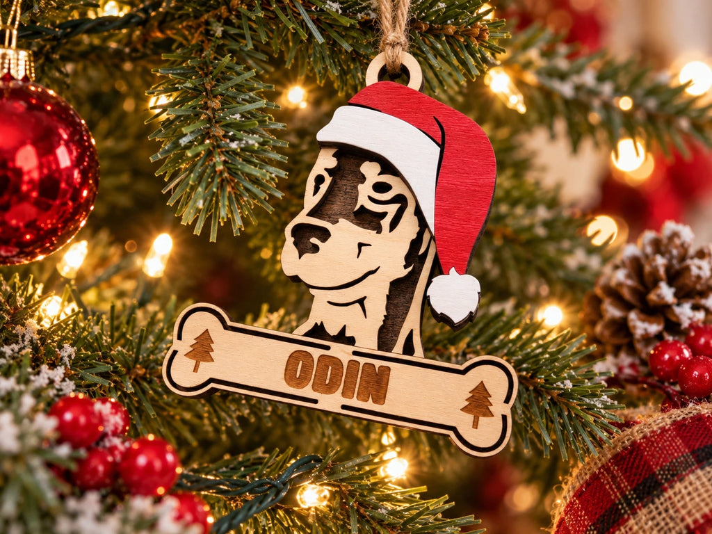 Doberman Santa dog ornament on tree