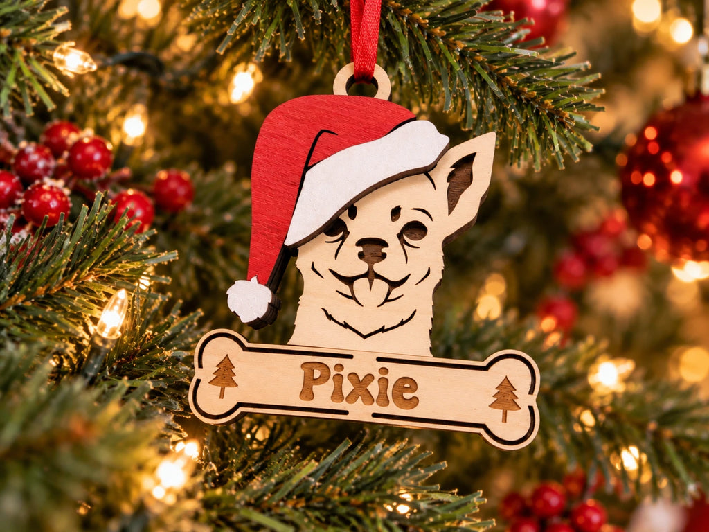 Chihuahua Santa dog ornament on tree