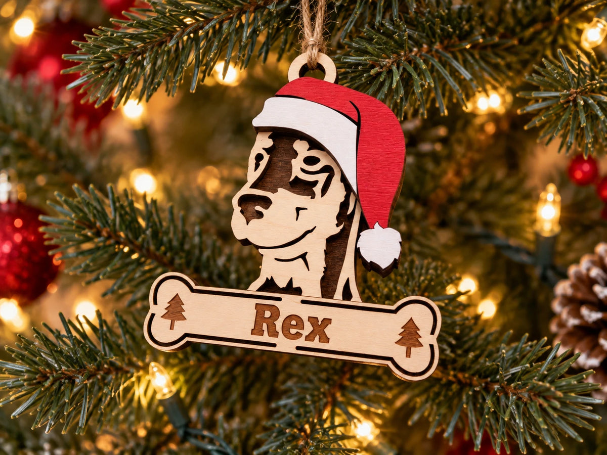 Doberman Santa dog ornament on tree