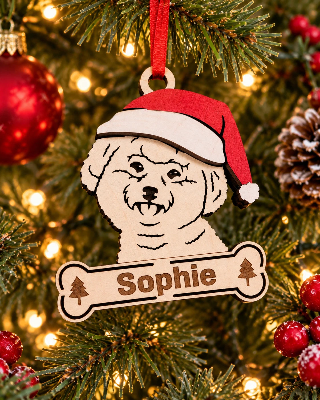 Bichon Frise Santa dog ornament on tree