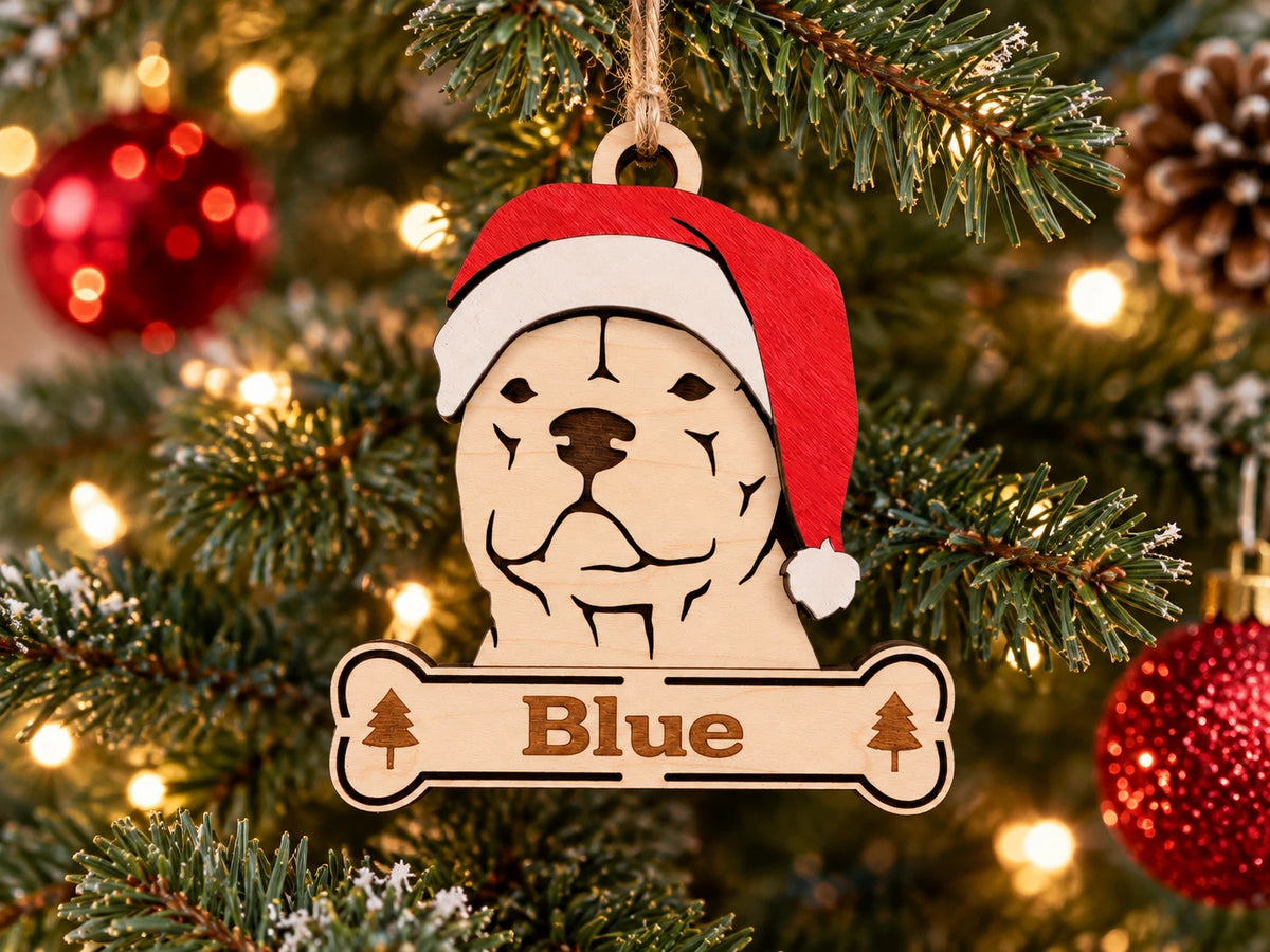 Pit Bull Santa dog ornament on tree