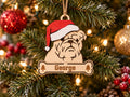 English Bulldog Santa dog ornament on tree