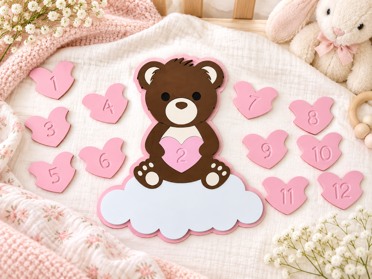 Teddy bear milestone heart set