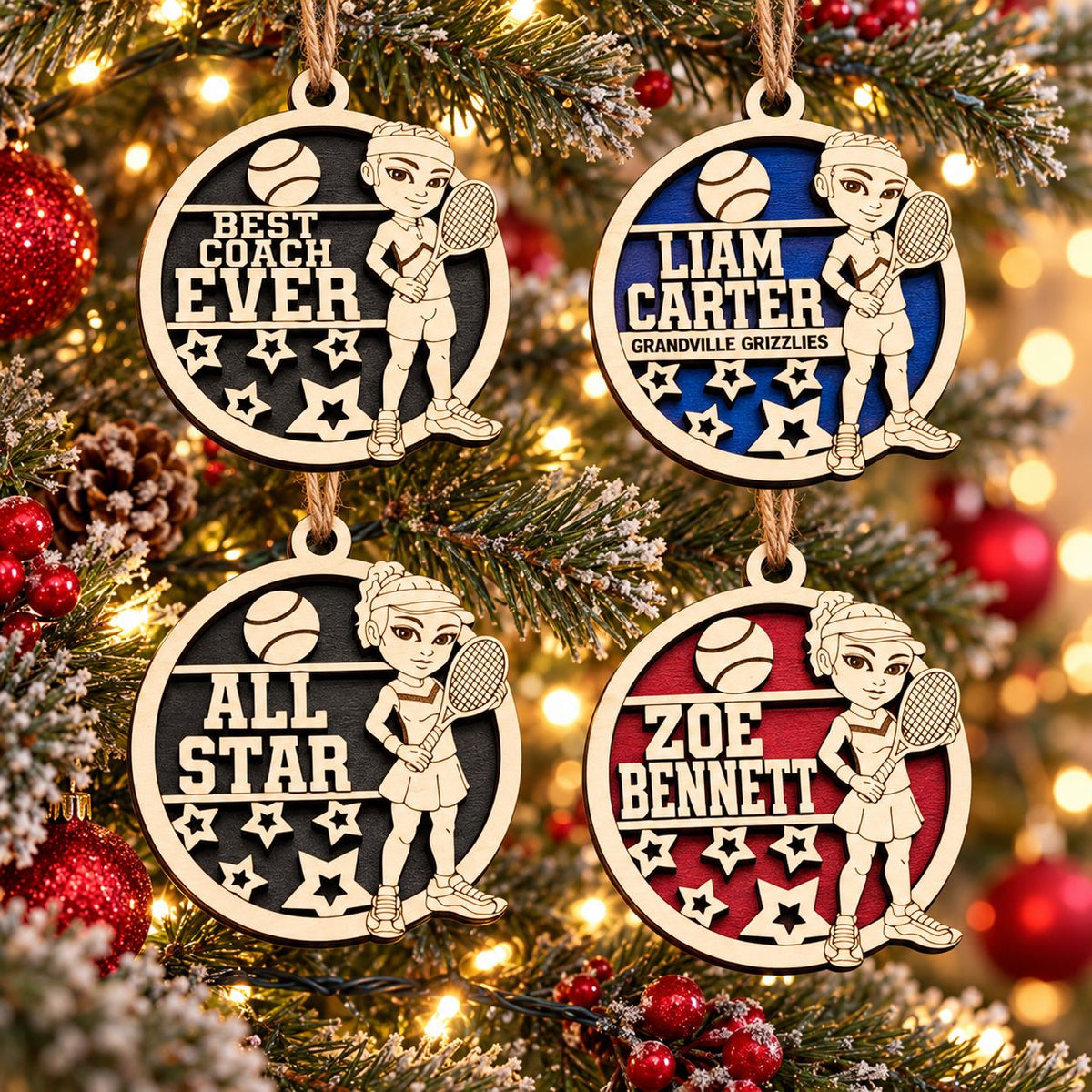 Tennis Player Ornament, boy and girl