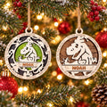 T-Rex Santa Hat Name Ornament, painted and natural wood
