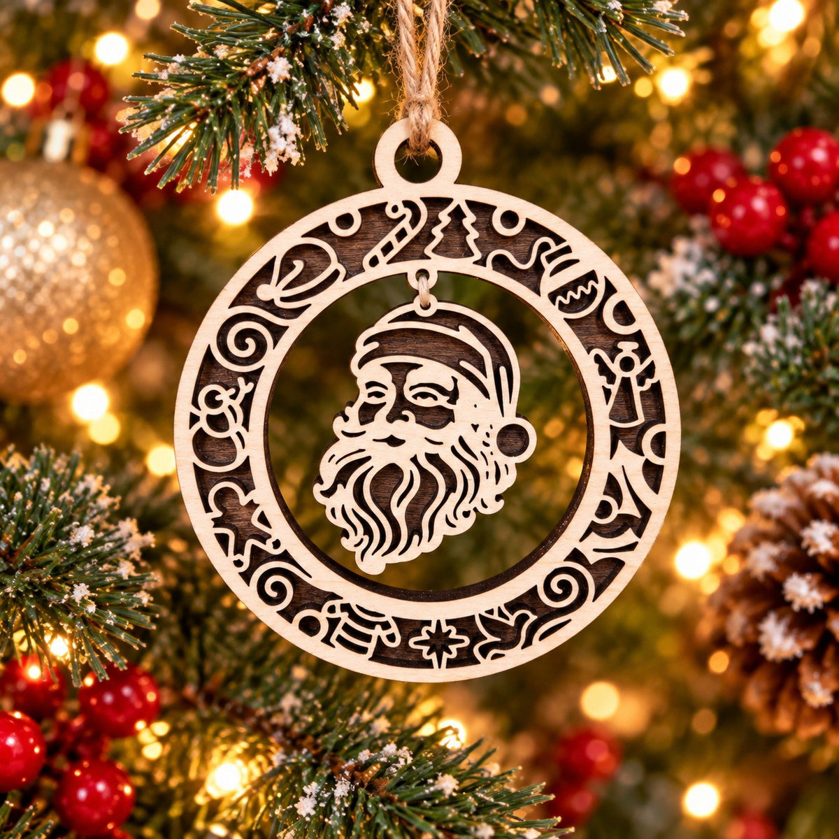 Vintage Santa Head Charm Ring Ornament