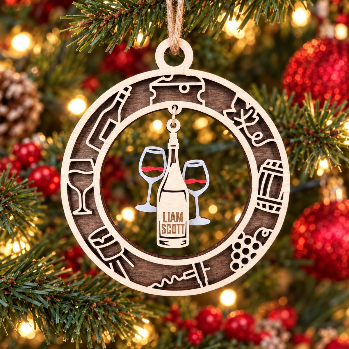 Wine Bottle Charm Ornament, second name example