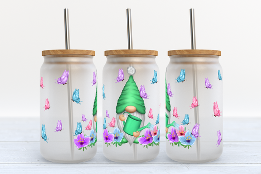 Spring Gnome Glass Can Tumbler