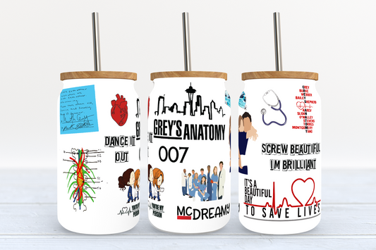 Greys anatomy glass can tumbler