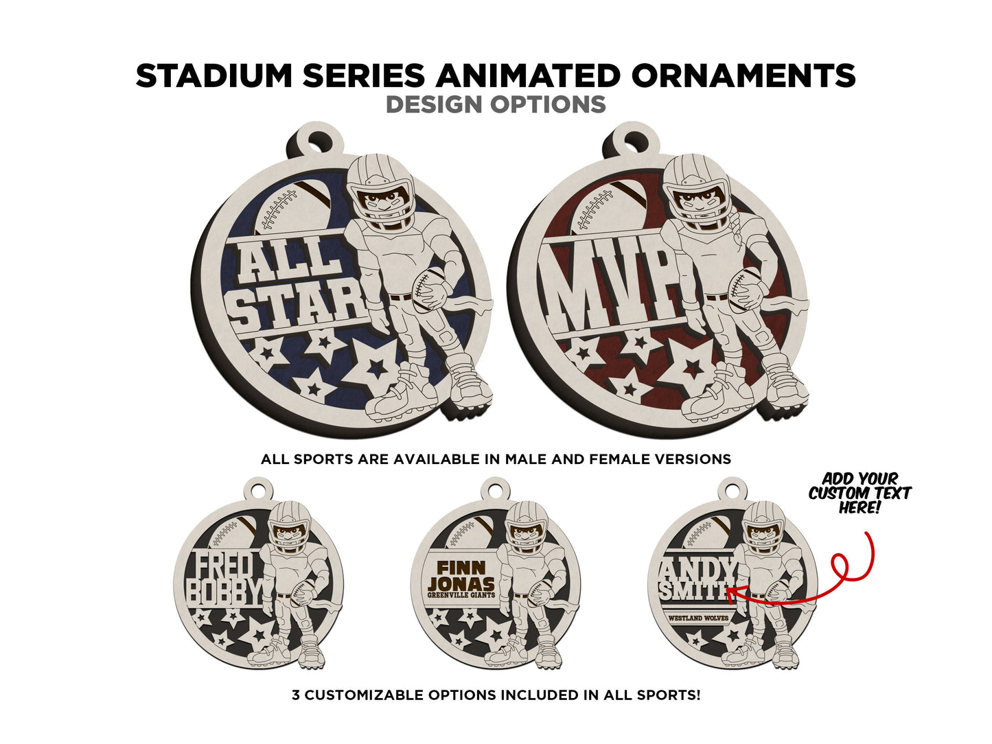 Animated Customized wood Baseball christmas ornament