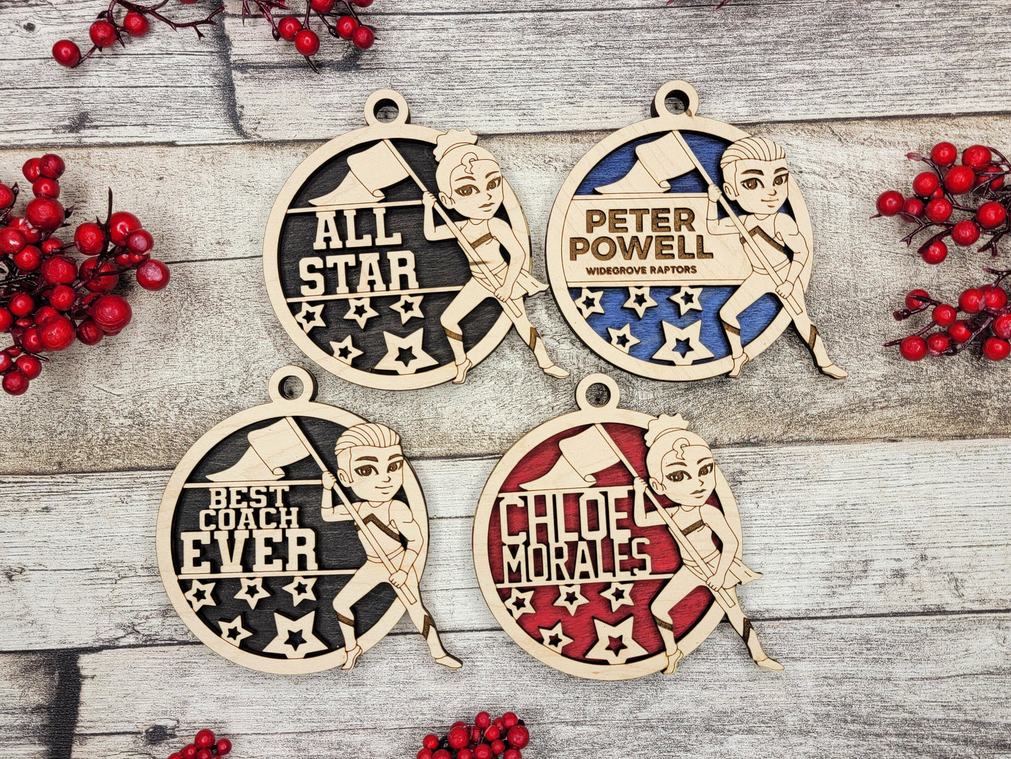 Animated Customized wood Color Guard christmas ornament