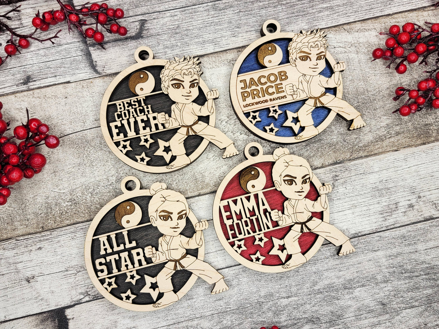 Animated Customized wood Martial Arts christmas ornament