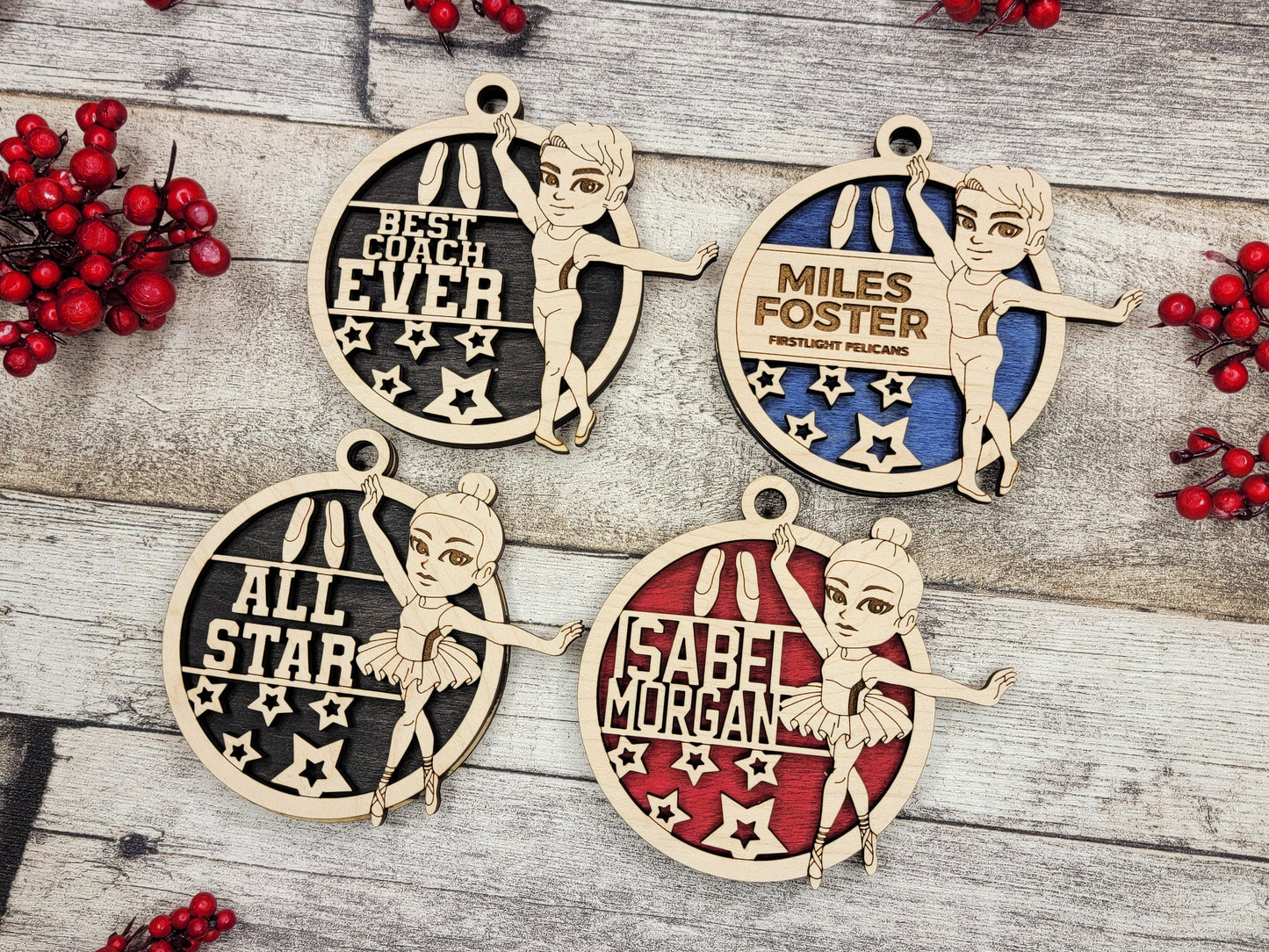 Animated Customized wood Ballet christmas ornament